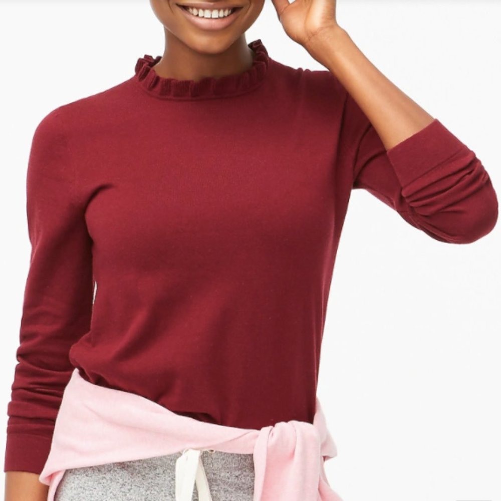 NEW NWT J. Crew Factory Ruffleneck Sweater Color: Vintage Burgundy